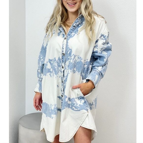 𝅺womens Oversized Denim Jacket Dress Beautiful Bleaching and Super Cute Wear - Picture 11 of 11